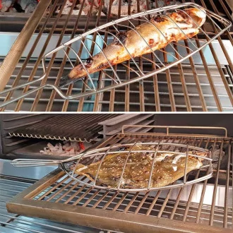 Grille à poisson pour bbq fonte et four à braise