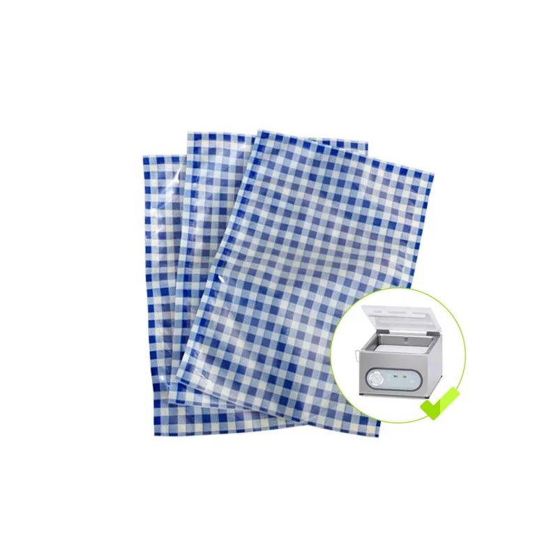 Sac sous vide imprimé vichy bleu 200 x 290 mm pour mise sous vide  alimentaire attractive